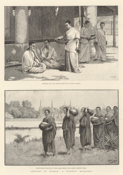 Croquis en Birmanie, un monastère bouddhiste - William Barnes Wollen